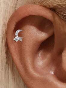1Pc 925 Sterling Silver Moissanite Romantic Stars And Moon Stud Earring Flat Back Cartilage Helix Piercing Suitable For Women'S Daily Wear, Parties, Wedding, And Banquet Occasions - Silver - View 7