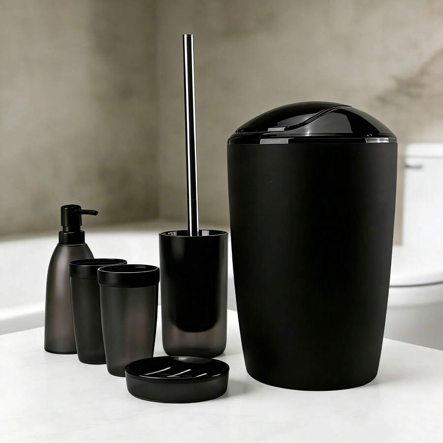 Premium Bath Set Of 5pcs, Bathroom Accessory Set, Bathroom Supplies, Including Soap Dispenser, Toothbrush Holder, Soap Dish, Toilet Brush And Trash Can. Household Bathroom Countertop Washing Set, Bathroom Essentials, Bathroom Decoration, Can Be Used As A Housewarming \ Home Vacation Gift \Valentine's Day Gifts\ Birthday Gifts. - Toilet Brush - View 1
