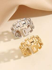 Bộ 2 chiếc nhẫn vuông rỗng tối giản bằng thép không gỉ, màu bạc và vàng, thích hợp cho nữ đeo hàng ngày hoặc làm quà tặng. - Nhiều màu - Xem 4
