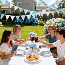 DG2PLUS 10.8Ft Cotton Triangle Bunting Banner 12pcs Blue Floral Fabric Pennant Flags With Tassels Double-Sided Fabric Banner Garland For Wedding Birthday Baby Shower And Nursery Decor - 藍色 - 查看 5