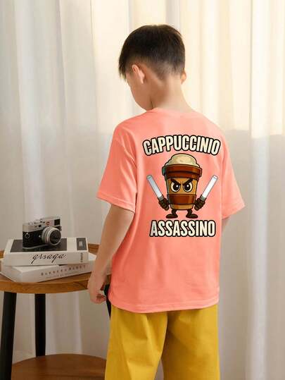 Tween Boys Casual Printed Crew Neck Short Sleeve T-Shirt, Summer Top