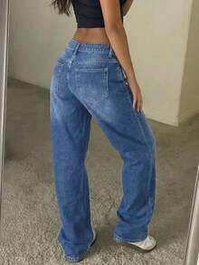 Women's Vintage Loose Stacked Straight Leg Jeans Spring Casual - Medium Wash - View 2