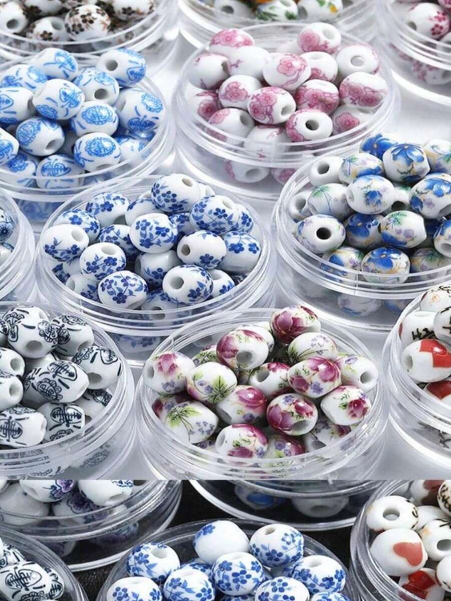 30pcs Assorted Blue And White Porcelain Orchid Ceramic Beads, Handmade DIY Jewelry Accessories, Bracelet Making Materials, Beaded Curtain Supplies