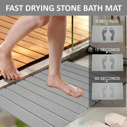 1-Piece Solid Color Non-Slip Bathroom Mat, Home Bathroom Decor Floor Drainage Non-Slip Mat, Outdoor Mat, Door Mat, Bathroom Supplies, Home Life Good Product, Recommended For Eid And Ramadan Gift