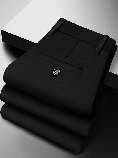 Pantaloni casual bărbătești, pantaloni eleganți formali, pantaloni cu închidere cu fermoar, culoare solidă, casual, potriviți pentru birou sau ținute zilnice, cadou pentru iubit/soț