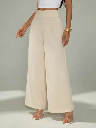 Pantalón para Mujer de Pierna Ancha Tiro Alto Color Negro Casual para Oficina y Uso Diario