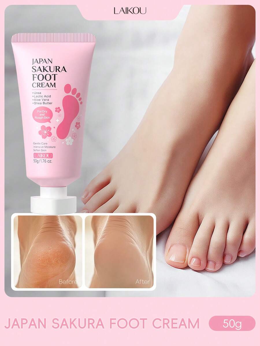 1支 LAIKOU 日本樱花修护足霜 50g，保湿修护足部乳液，抗皱足霜，适合所有肤质，是旅行、露营、徒步、户外护理的理想之选