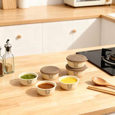 2/6 piezas Tazas de plástico con tapa con diseño de dibujos animados lindos, plato sellado portátil para condimentos, recipiente para salsa, tomate, mostaza, apto para uso en el hogar, escuela, dormitorio, oficina, campamento al aire libre, picnic, viaje