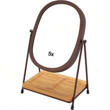 Tabletop 5x/1x Magnifying Makeup Mirror With Squared Bamboo Tray Small Desk Mirror 360° Rotation Vanity Mirror With Stand Desktop Cosmetic Mirror - Bronze With Bamboo Tray - View 10