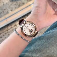 新款双显手表，三针电子屏，夜光运动腕表，多功能闹钟，女士电子手表 - 棕色 - 查看 5