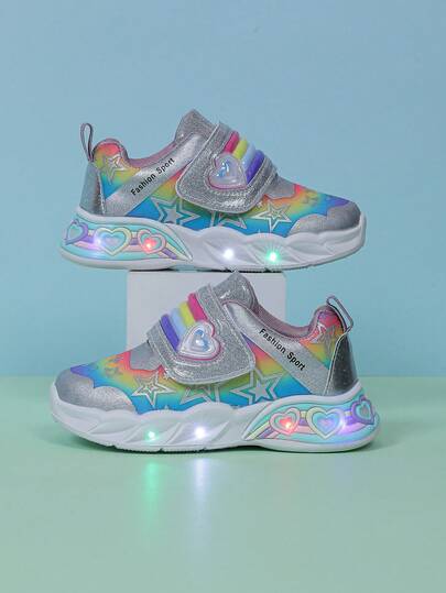 1 Pair Stylish LED Illuminated Comfortable Mesh Breathable Sneakers, Suitable For Boys And Girls - Casual, Shock-Absorbing, All-Season Non-Slip Outdoor Running And Walking Shoes