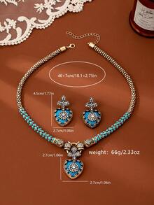 一套优雅迷人的蓝色海洋心形吊坠小众奢华珠宝套装，包括项链和耳环，适合女性佩戴。 - 彩色 - 查看 7