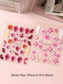 2片5D粉色和红色芙蓉花瓣春季美甲贴纸，3D盛开樱花法式线条美甲贴花，DIY婚礼美甲装饰 - 彩色 - 查看 9