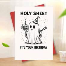 1张“Holy Sheet It's Your Birthday Funny Greeting Card – Cute Ghost With Party Hat & Cake Illustration – Included Hope – Perfect for Friends, Family, or any of any with a Playly humority for a choak and cholarly birthday Gift” - 單件 - 查看 13