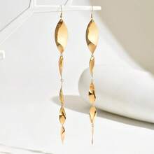 1对夏季长流苏简约时尚优雅水滴耳环，欧美休闲夸张百搭日常派对耳环 - 金黃色 - 查看 5