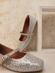 Women's Silver Glitter Square Toe Pumps - 銀色 - 查看 7