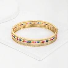 1 chiếc vòng tay bằng đồng mạ vàng 18K đính đá Zirconia nhiều màu sắc, quà tặng trang sức cao cấp cho ngày Valentine, thiết kế tối giản tinh tế, trang sức sang trọng kín đáo với đá rhinestone, phụ kiện. - vòng tay hình bầu dục - Xem 7
