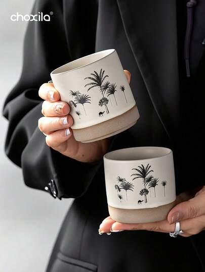 1 chiếc cốc cà phê espresso kiểu Trung Đông hình cây dừa và lạc đà, dung tích 180ml, thích hợp sử dụng tại nhà, quán cà phê, các buổi tụ họp, tiếp khách, trong tháng Ramadan và các dịp khác.