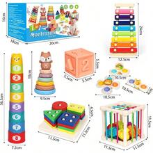 Baby Toys 18-36 Months, Montessori 7-In-1 Activity Set - Stacking Blocks, Infant Teething Toy & Sensory Bin, Baby Boys & Girls Gifts - default - 查看 8