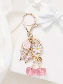 1pc Pink Cherry Blossom & Butterfly Keychain With A-Z Alphabet Letters, Flower & Butterfly Charms, Round Ring Clasp For Women's Bag/Purse/Car Keys - Birthday/Christmas/Anniversary Gift (Ized Initial Key Ring) - Multicolor - View 17