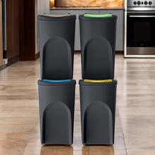 Interior WELL HOME - Lot de 4 poubelles, 100 % plastique recyclé, noires, 4 x 35 L - Noir - Voir 1