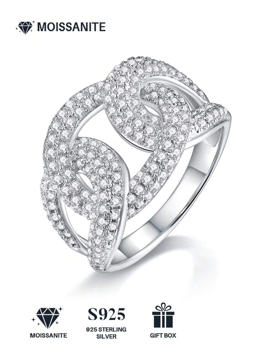 Anillo de Moissanita de plata de ley 925, adecuado para banquetes, fiestas, ocasiones oficiales, festivales, Día de San Valentín, compromiso, boda, aniversario, regalo de cumpleaños, con certificado