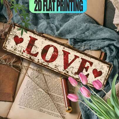 1pc Vintage "LOVE" Wall Sign - Rustic Red & White Decor Plaque With Heart Design, Suitable For Bar, Restaurant, Porch, Farmhouse - Indoor/Outdoor Art Decor, Metal Wall Art Decoration