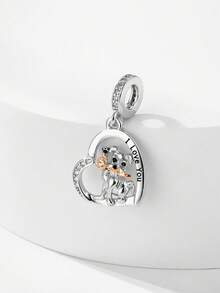 1 件极简 925 纯银动物雪纳瑞锆石镶嵌吊坠珠 DIY 纪念中性生日礼物 - 銀色 - 查看 2