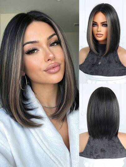 12-Inch Multi-Color Parting Bob Wig, Women's Wig, Heat-Resistant Synthetic Wig, Suitable For Festivals, Travel, Costume Parties, Parties, Daily Wear, Music Festivals, Wedding Season, Girl's Holiday Gift