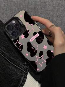 1pc Minimalist Personalized Leopard Print Pink Star Letter Graphic Black & Silver Phone Case Compatible With IPhone 16/16Pro/16Plus/16ProMax, 11/11Pro/11ProMax, 12/12Pro/12ProMax, 13/13Pro/13ProMax, 14/14Plus/14Pro/14ProMax, 15/15Pro/15Plus/15ProMax - Multicolor - View 3