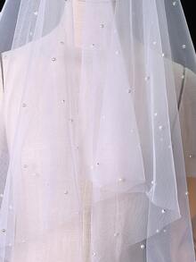 2 Tier Bridal Veil With Comb Handmade Beaded Wedding Veil For Bride Bridesmaid - White - View 6
