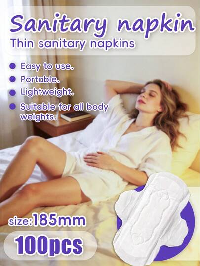 100pcs, Sanitary Napkins, Portable Sanitary Napkins, Easy To Use, Suitable For Day And Night, Soft Fabric, Comfortable, Breathable, Highly Absorbent, Suitable For Menstrual Care, Easy To Change, And Also Suitable For Various Occasions, Such As Travel, Leisure, And Work.