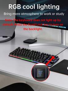 1 pieza Teclado de juego con retroiluminación RGB K87Pro, teclado compacto de 87 teclas con sensación mecánica y cable - Negro - Ver 6