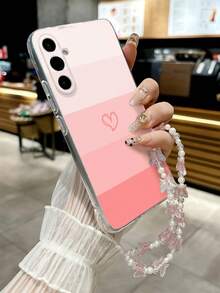 Heart-Shaped Painted Transparent Protective Phone Case With Bracelet Strap, Compatible With IPhone 17/17 Pro/17 Pro Max, 16/11/16 Pro/16 Plus/16 Pro Max/16e, 15 Pro Max, 13/14/12/XS/XR/7G/8P, And Galaxy S25/S25 Plus/S25 Ultra, A16/A36/A26/A56/A50/A12/A32, S26/S26 Plus - Multicolor - View 2