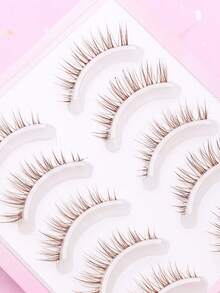 5对棕色自然款假睫毛，3D水貂毛短款浓密假睫毛，热门化妆工具，自然浓密型假睫毛，附赠睫毛夹和睫毛刷 - 棕色 - 查看 4