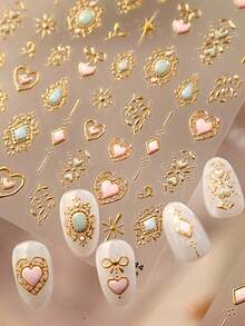 1pc Hot Stamping Jelly Heart French Light Luxury Embossed Love Shape Pattern Nail Art Stickers 5D Elegant Romantic Nail Decals Self-Adhesive Manicure Accents For Women And Girls - Multicolor - View 8