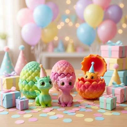 Colorful Hatching Dragon Eggs Decor, Adorable Fantasy Desk Ornaments With Cute Dragons For Home Office Shelf, Unique Gift For Collectors