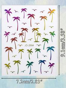 2/4 Sheets Summer Palm Tree Nail Art Stickers Holographic Tropical Vacation Nail Decals For DIY Nails - Multicolor - View 5