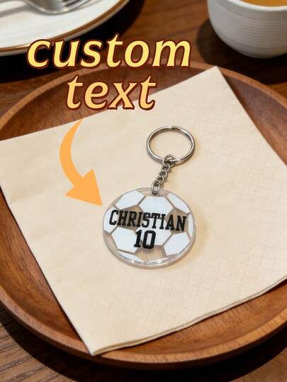 1pc Personalized Football-Themed Keyring With Custom Text, Ideal For Fans And Sports Events