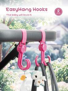 2pcs Double-Head Stroller Hooks With Adjustable Hook And Loop, 300° Rotating Stroller Clips, Suitable For Diaper Bags And Shopping Bags, Essential For Parents Travel - Multicolor - View 2
