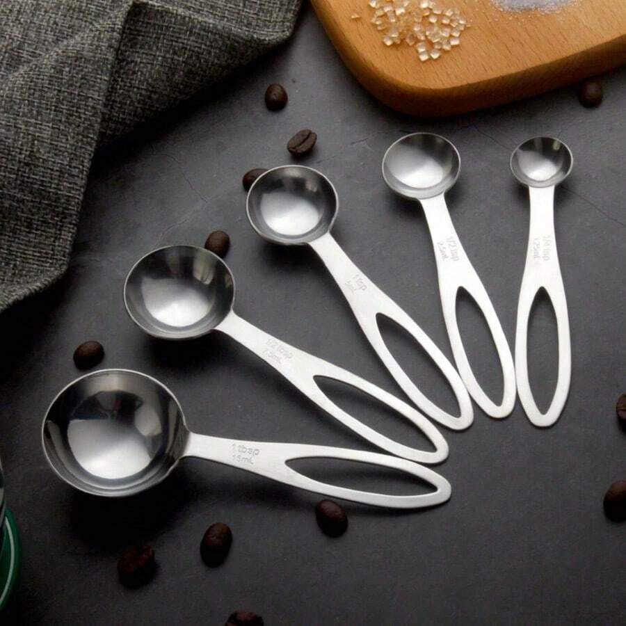 5件套不锈钢嵌套量勺，适用于量取粉状和液体调味料，易于清洗 - 彩色 - 查看 1