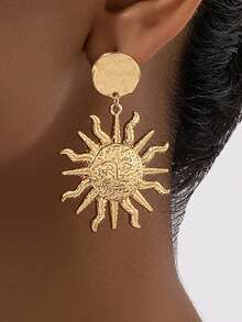 Pendientes de botón con colgantes de luna y estrella, regalos de joyería - Sol dorado - Ver 1