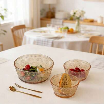 Cadeauset met reliëfglazen servies, 5/6 stuks, kom, lepel en bord, geschenkdoos in willekeurige kleur.