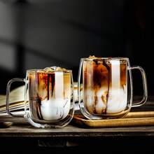 4pc, Double-Layer Glass Coffee Cup, Insulated, With Handle, Transparent Glass Mug, Coffee Cup, Used For Latte Cappuccino, Tea Bags, Hot And Cold Drinks, Suitable For Home, Office, Business Club, 350ml/11.67oz - Transparent - View 10