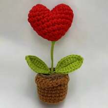 1PC Heart Shaped Handmade Knit Potted Plant, Imitation Flower Pot, Mini Ornament, Home Decor, Gift For Mother's Day, Valentine's Day, Christmas, Back To School Room Decor - 紅色 - 查看 4