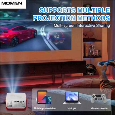 MOMAN [2025 New] 1080P Full HD Portable Projector, Lightweight Slim Projector, Wireless Smartphone Projection, WiFi, Smart, Mini Portable, Suitable For Bedroom, Living Room, Dorm Projection