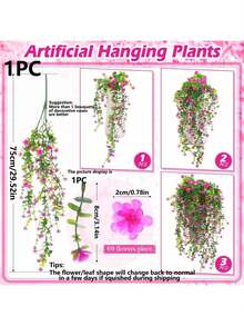 1 件人造悬挂花，4 株仿真桉树藤蔓绿色塑料植物，适用于室内/室外墙面、花园、婚礼、家居派对装饰 - 紫紅色 - 查看 3