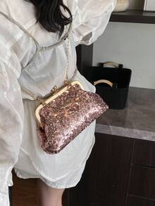 优雅时尚，精致亮片复古风女包。2026新款，优雅奢华的出行手提包。 - 粉色 - 查看 8