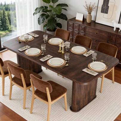 Dragonpad Kitchen Dining Table For 6-8 People, 62inch Long Modern Long Kitchen Table With Large Tabletop & Heavy Duty Pedestal Legs, Rectangular Dinner Table For Rectangular, Kitchen, Conference Room, Living Room, Only Table