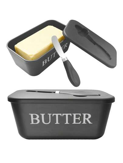 1 Set Butter Dish With Butter Knife, Covered Cheese Box, Cheese Slice Container, Refrigerator Food Box With Lid, Suitable For Home Kitchen, Outdoor Picnic & Camping